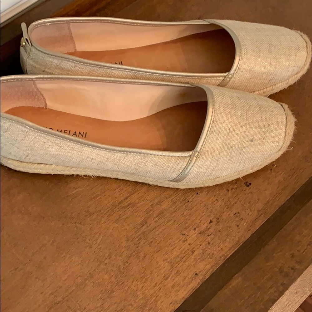 Pale gold canvas espadrilles